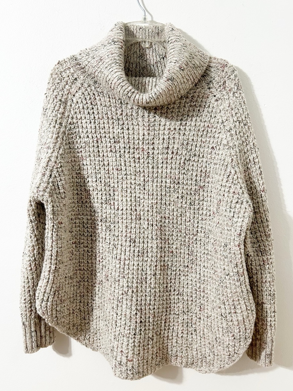 Free People Chunky Knit Speckled Turtleneck Sweater Oversized Cream Boho Cozy